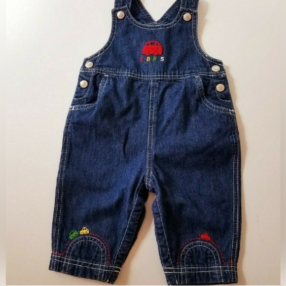 2001 Vintage Gymboree Kids Denim Overalls with Car Embroidery - Picture 1 of 6